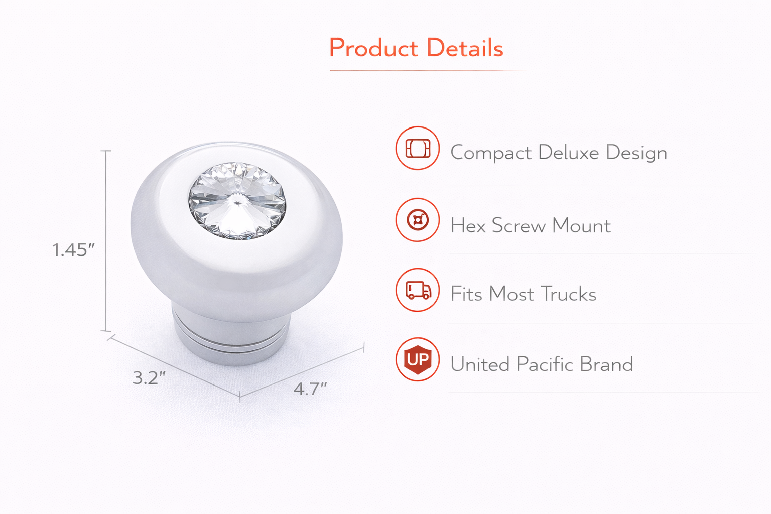 Small Deluxe Chrome Aluminum Dash Knob with Crystal Diamond Truck Semi