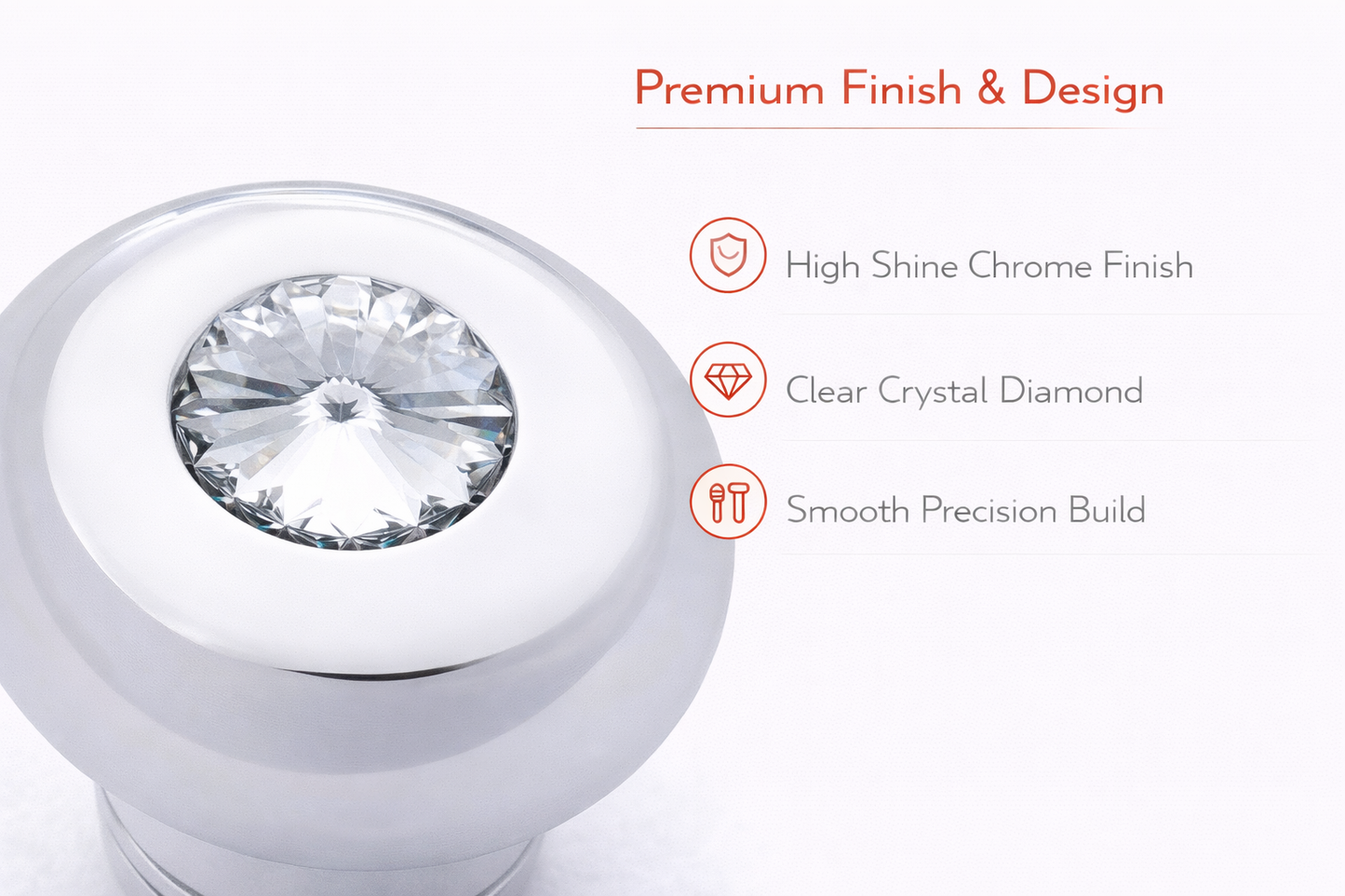 Small Deluxe Chrome Aluminum Dash Knob with Crystal Diamond Truck Semi