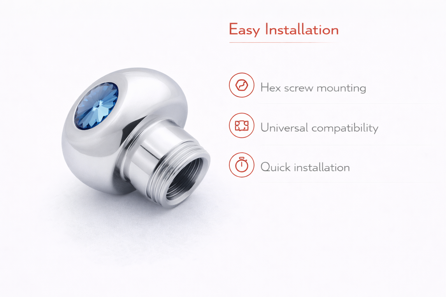 Small Deluxe Chrome Aluminum Dash Knob with Crystal Diamond Truck Semi