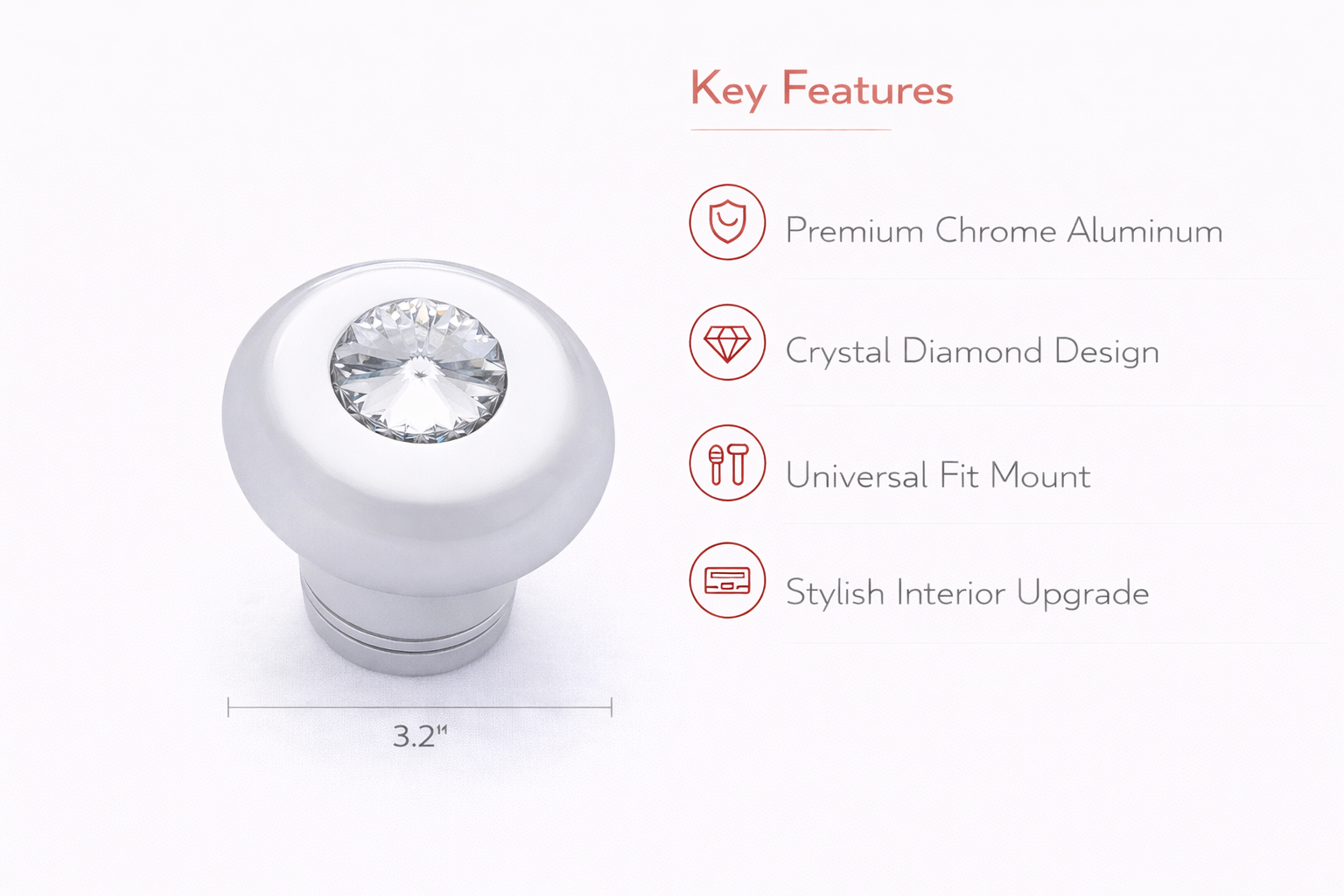 Small Deluxe Chrome Aluminum Dash Knob with Crystal Diamond Truck Semi