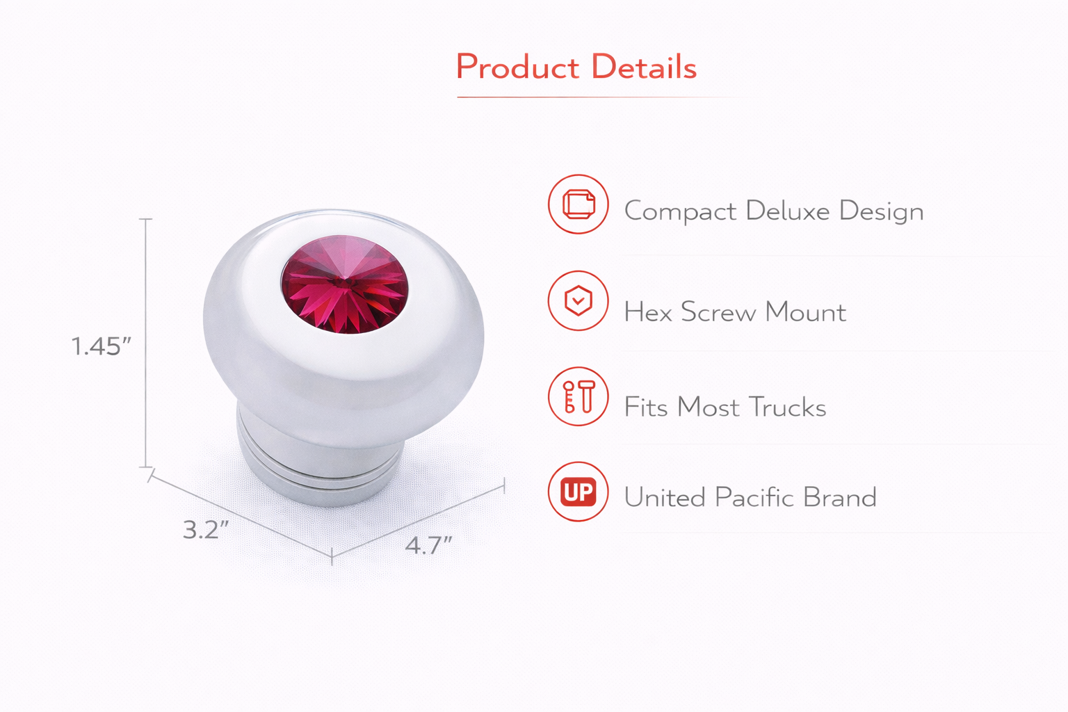 Small Deluxe Chrome Aluminum Dash Knob with Crystal Diamond Truck Semi