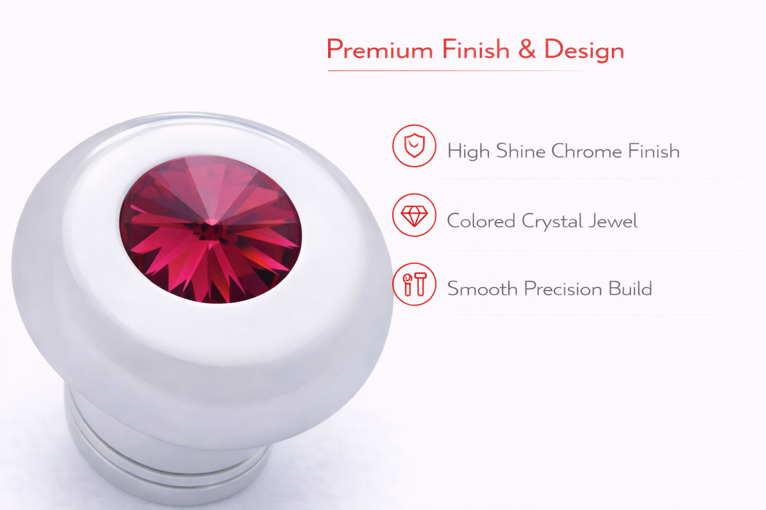 Small Deluxe Chrome Aluminum Dash Knob with Crystal Diamond Truck Semi