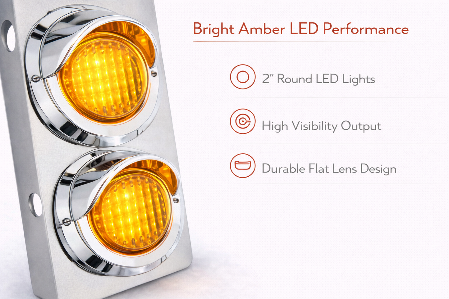 Peterbilt Front Air Cleaner Kit w/16 2" Round Amber LED Lights & Visor Bezels