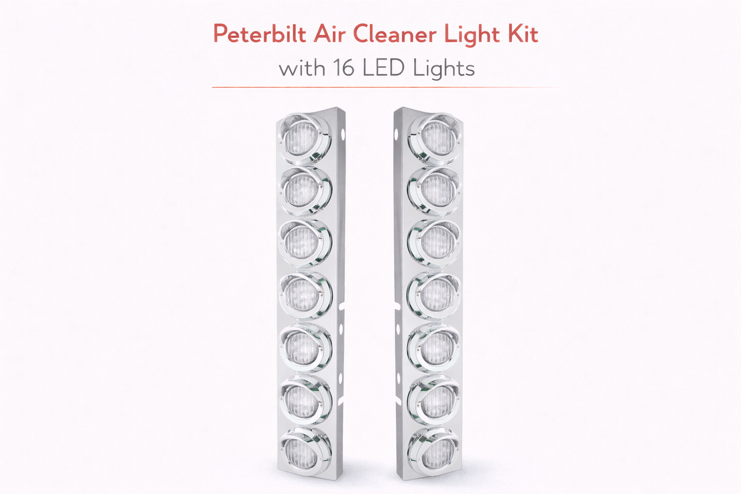 Peterbilt Front Air Cleaner Kit w/16 2" Round Amber LED Lights & Visor Bezels