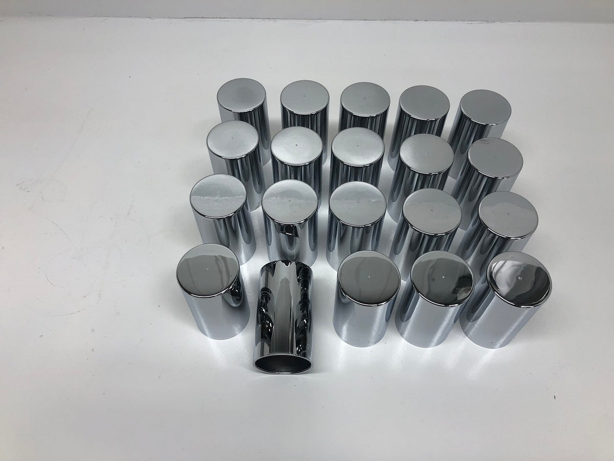 33mm x 3-1/2" Chrome Plastic Cylinder Nut Cover - Thread-On (20/Pack) Truck Semi