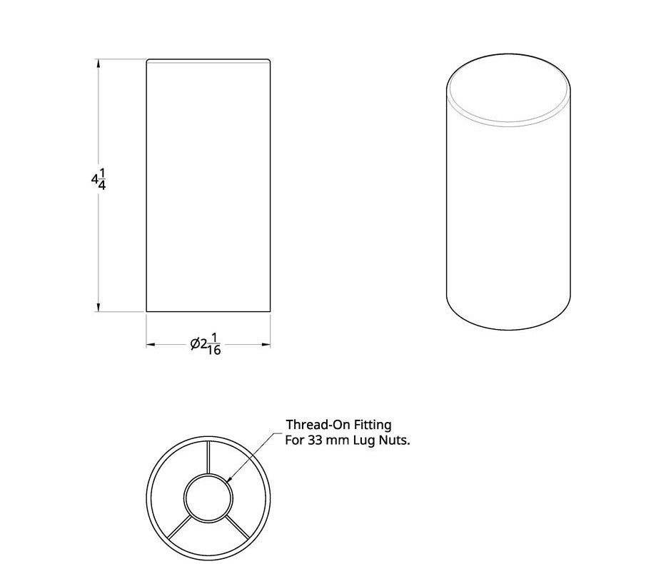 20 Pack 33MM X 4 1/4" TALL CYLINDER NUT COVER - THREAD-ON