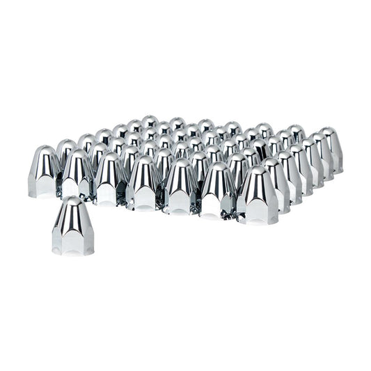 60 COUNT CBOX 1-1/2” X 2-3/4” CHROME PLASTIC SLOTTED BULLET NUT COVER - PUSH-ON