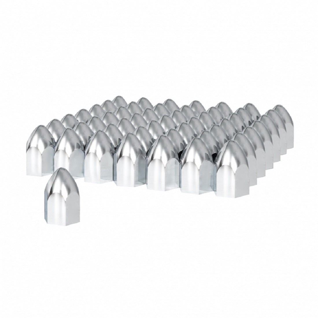 (60/CBOX) 1-1/2” X 2-3/4” CHROME PLASTIC BULLET NUT COVER PUSH ON TRUCK SEMI