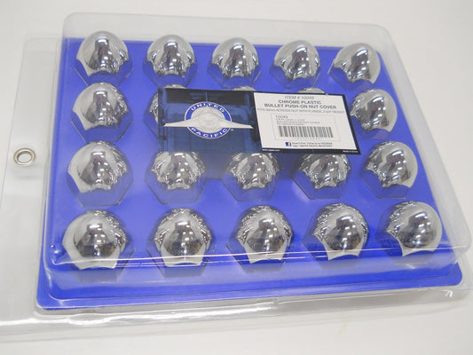 (20) Wheel Lugnut Chrome Plastic 33mm Push On Bullet Nut Covers Caps / Flange