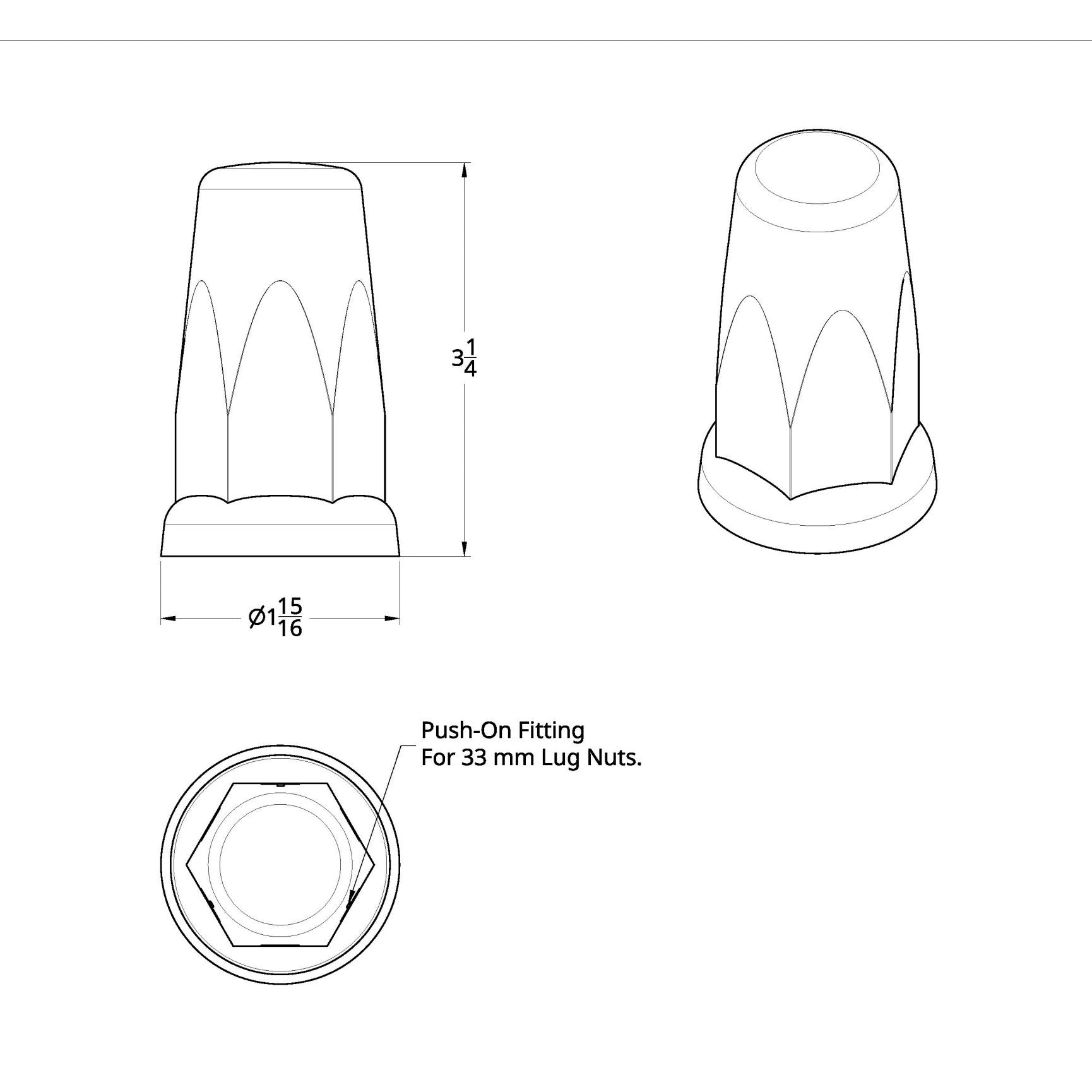 (60/CBOX) 33MM X 3 1/4" TALL CLASSIC NUT COVER - PUSH-ON