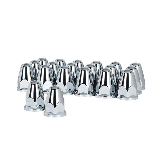 20 Pack 33MM X 2-5/8" CHROME PLASTIC BULLET NUT COVER W/FLANGE - PUSH-ON