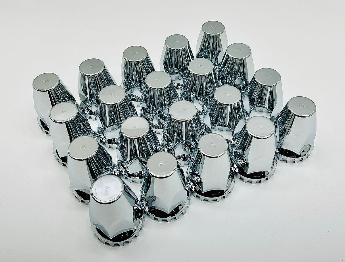 (20) Wheel Lugnut Chrome Plastic 33mm Thread On Standard Nut Covers Caps / 33 mm
