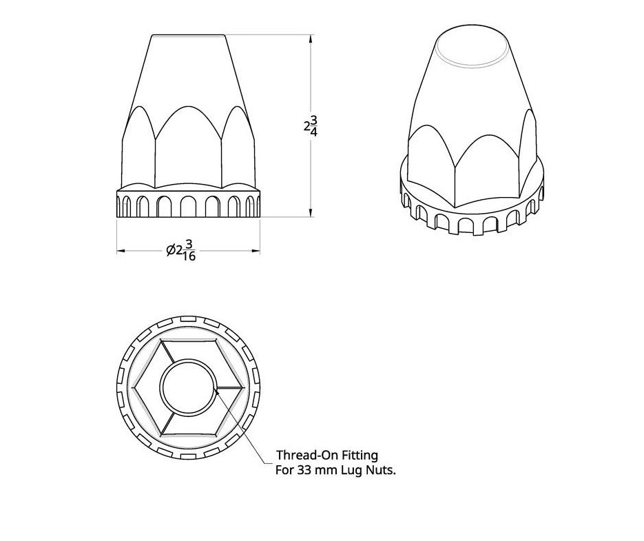 (20) Wheel Lugnut Chrome Plastic 33mm Thread On Standard Nut Covers Caps / 33 mm