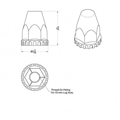 60 Chrome Lug Nut Covers 33mm Thread-On Peterbilt Fits Kenworth Freightliner