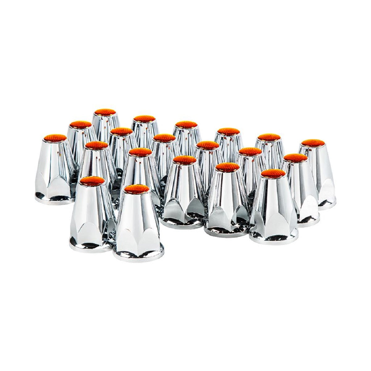 33mm X 2-3/4" Chrome Plastic Nut Covers W/Flange Push On Amber Reflector