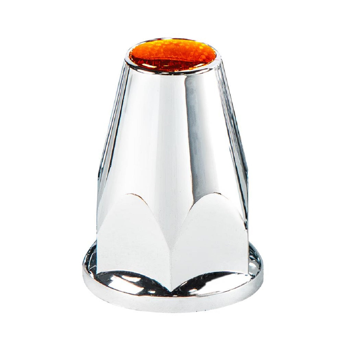33mm X 2-3/4" Chrome Plastic Nut Covers W/Flange Push On Amber Reflector