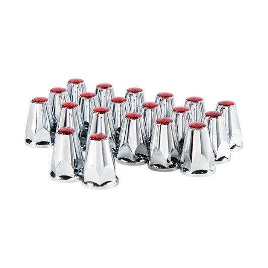 33mm X 2-3/4" Chrome Plastic Nut Covers W/Flange Push On Red Reflector