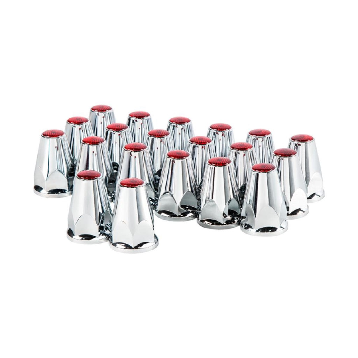 33mm X 2-3/4" Chrome Plastic Nut Covers W/Flange Push On Red Reflector