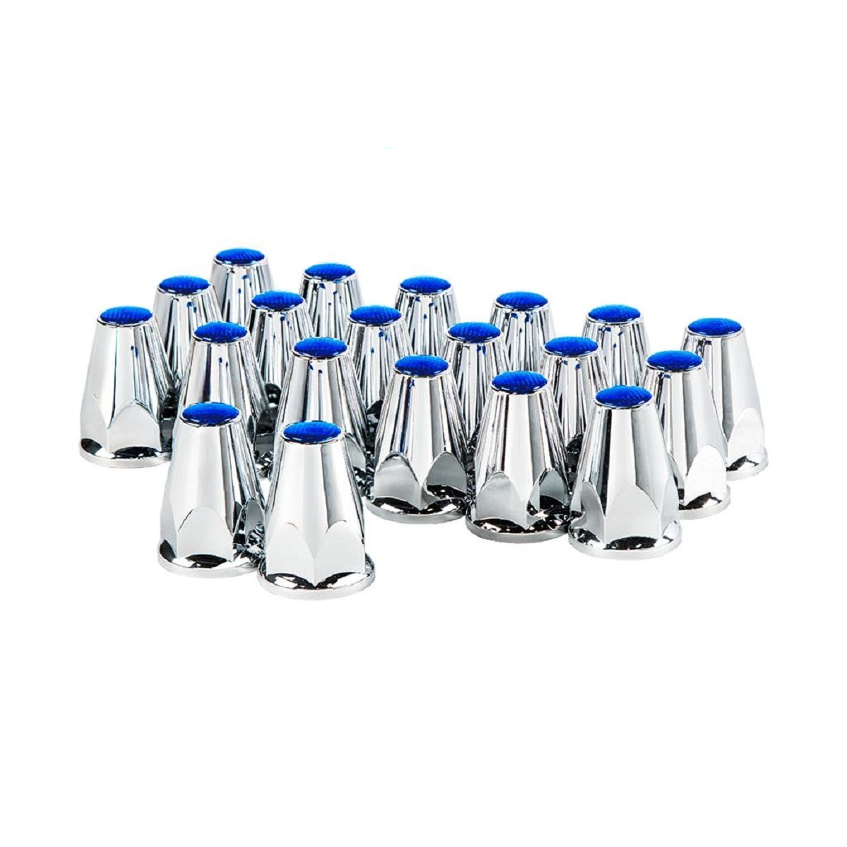 33mm X 2-3/4" Chrome Plastic Nut Covers W/Flange Push On Blue Reflector