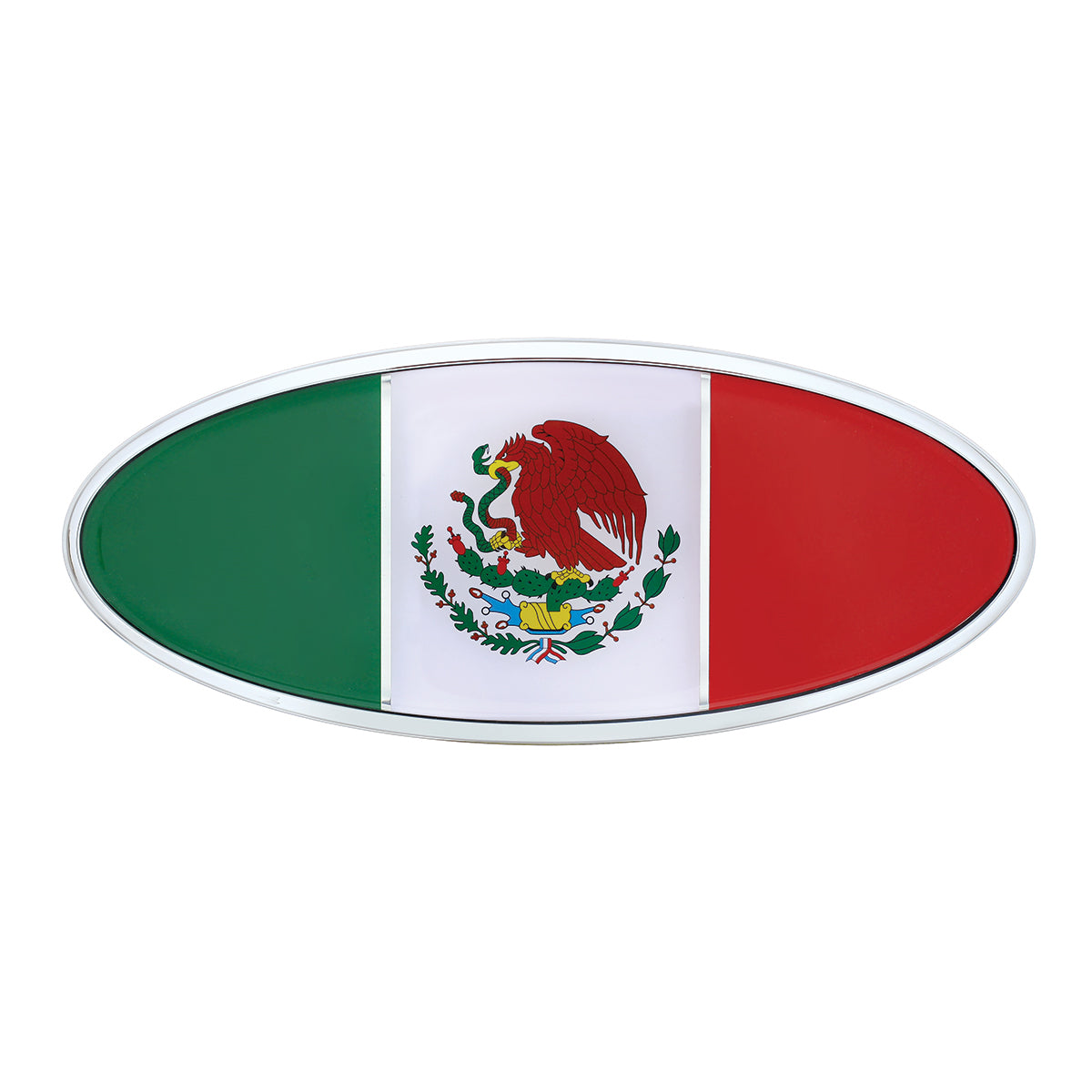 Peterbilt Mexico Flag Chrome Metal Front Hood Emblem 7 7/8 inch x 3 1/4 inch