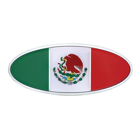 Peterbilt Mexico Flag Chrome Metal Front Hood Emblem 7 7/8 inch x 3 1/4 inch