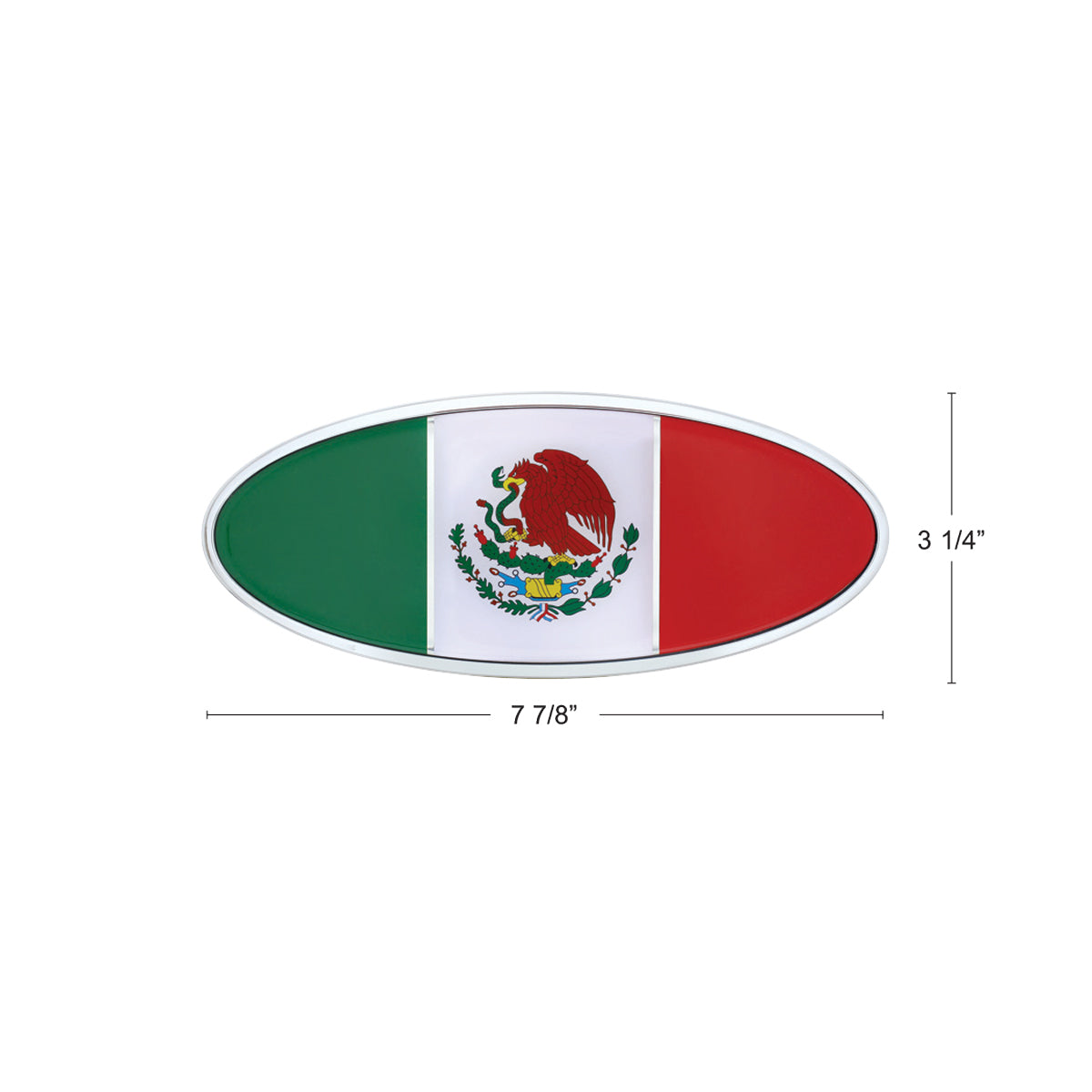 Peterbilt Mexico Flag Chrome Metal Front Hood Emblem 7 7/8 inch x 3 1/4 inch