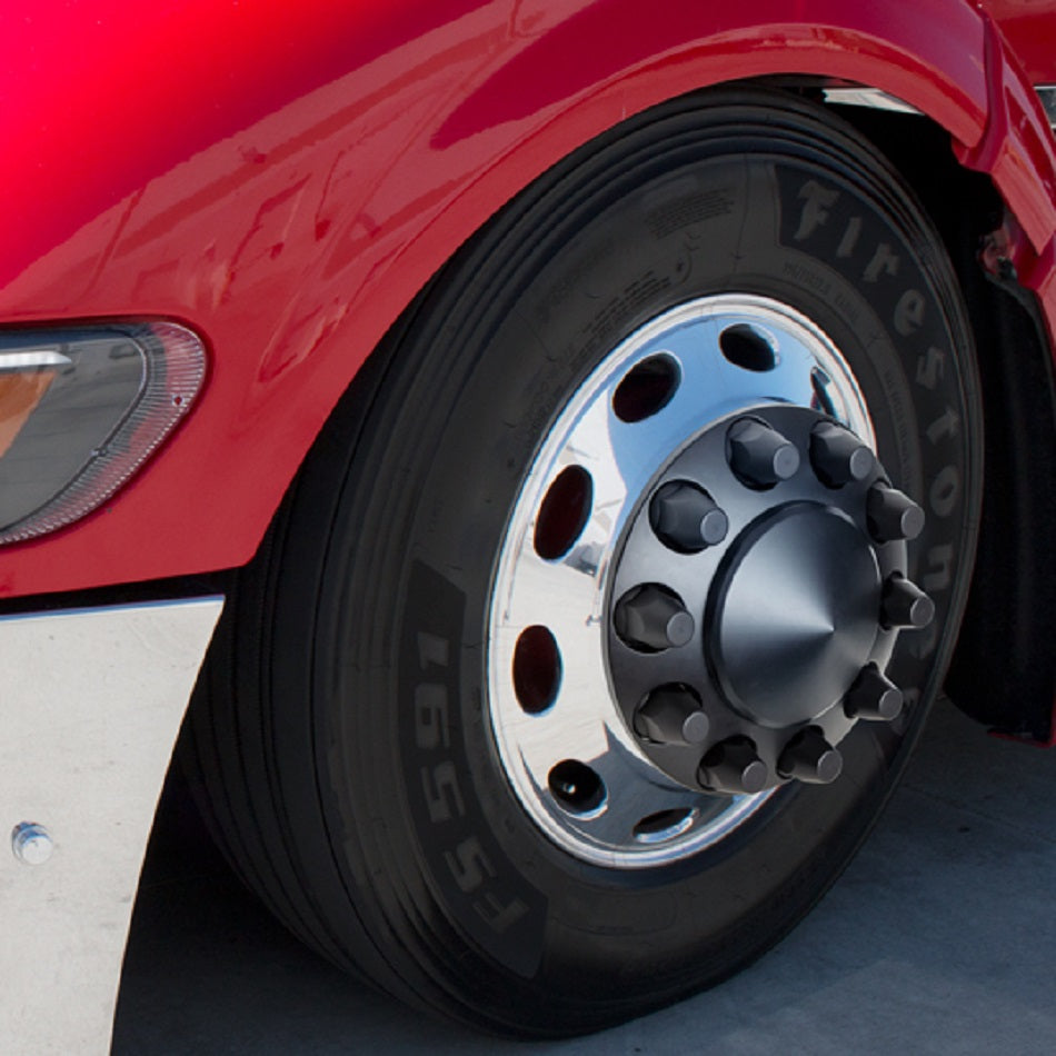 (2) - Matte Black Pointed Front Axle Cover w/ 33mm Thread-on Nut Cover