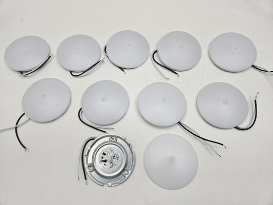 (10) White LED 4.5 inch Round Camper RV Trailer Dome Lights / Switch /Metal Base