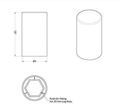 20 Pack 33mm x 3-1/2" Chrome Plastic Cylinder Nut Cover - Push-On
