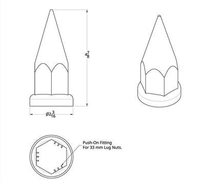 (20) 33mm x 4 7/8" Chrome Plastic Super Spike Nut Cover - Push-On