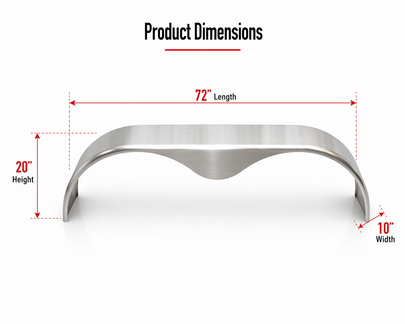 Single (1) Tandem Smooth Aluminum Cargo Trailer Fender 72"L  20"H  10"W