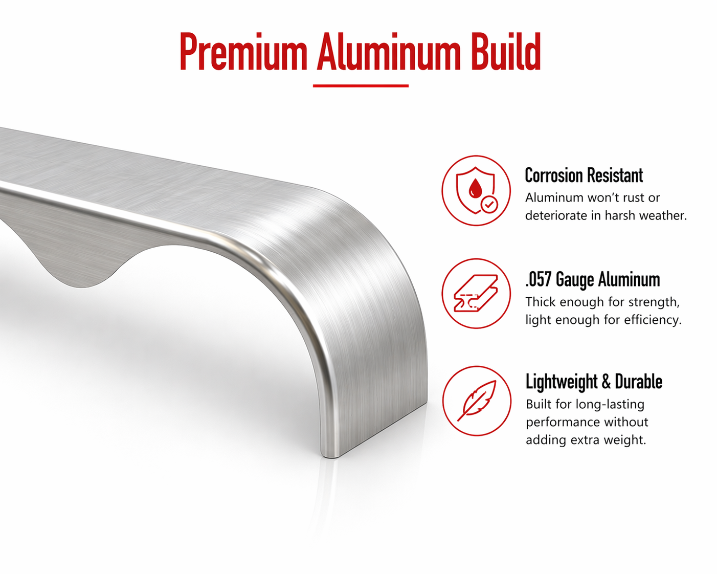 Single (1) Tandem Smooth Aluminum Cargo Trailer Fender 72"L  20"H  10"W