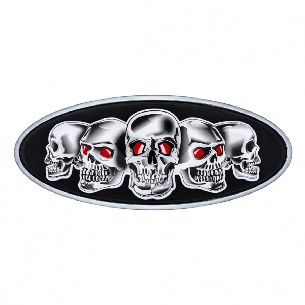 Peterbilt Black Base Skull Metal Front Hood Emblem 7 7/8 inch x 3 1/4 inch