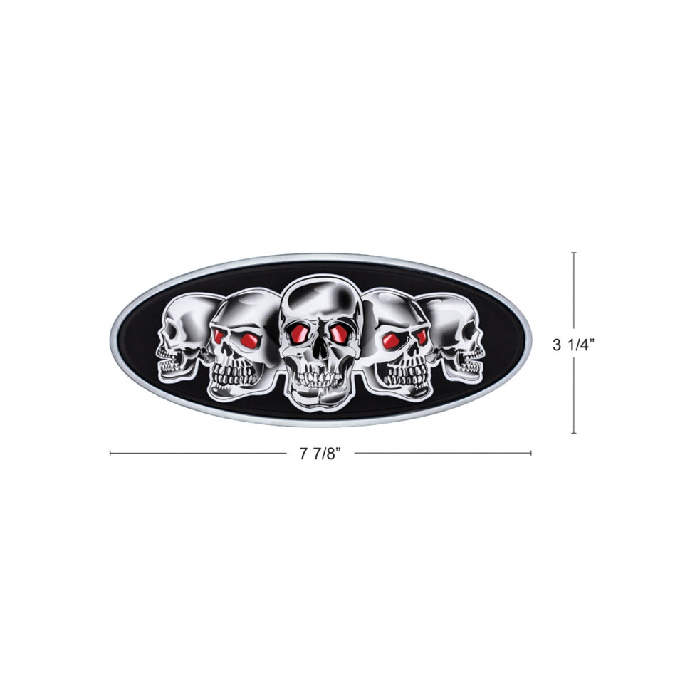 Peterbilt Black Base Skull Metal Front Hood Emblem 7 7/8 inch x 3 1/4 inch