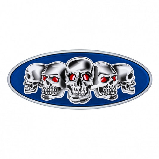 Peterbilt Blue Base Skull Metal Front Hood Emblem 7 7/8 inch x 3 1/4 inch