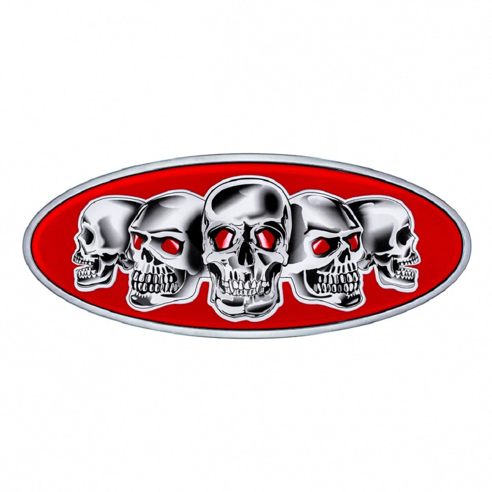 Peterbilt Red Base Skull Metal Front Hood Emblem 7 7/8 inch x 3 1/4 inch