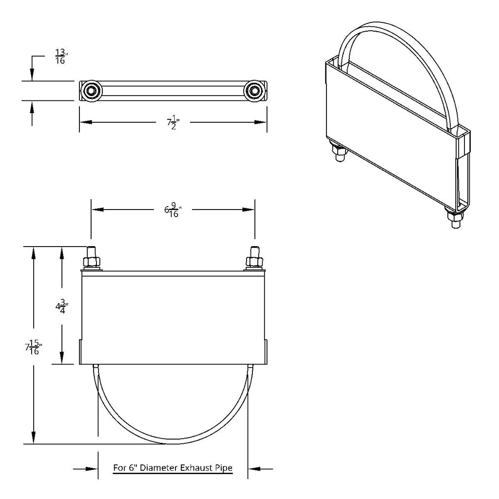 6” Polished Stainless-Steel U-Bolt Exhaust Clamp