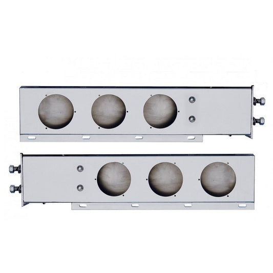 Pair of 2-1/2" Bolt Pattern 430 SS Spring Loaded Light Bars. Three 4" Cutouts.