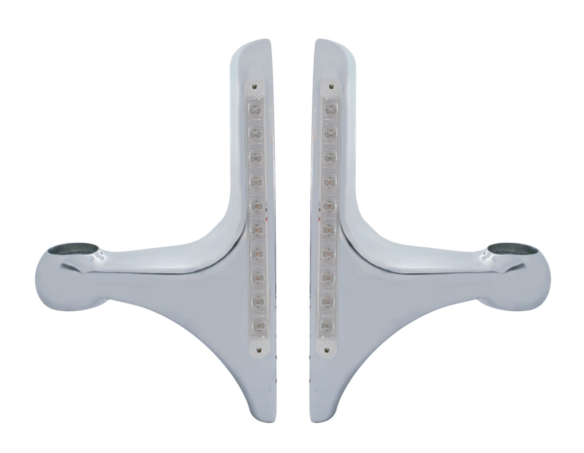 (2) Polished L Shape Headlight Brackets w/ Light Bar - 10 Amber LED/Clear Lens