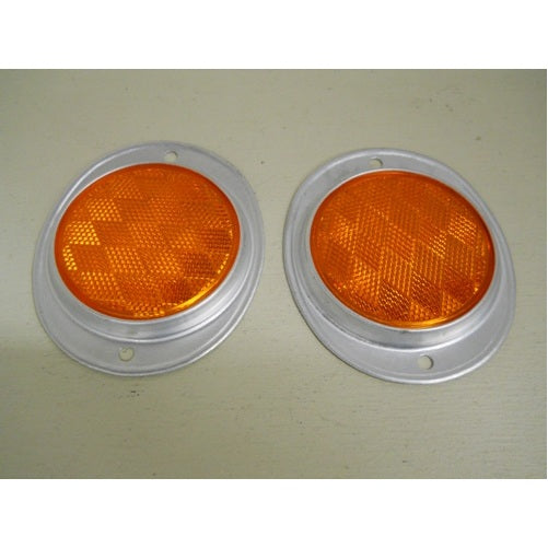 (2) Amber 3" Round Truck Semi Trailer Mail Box Reflex Reflectors / Aluminum Base