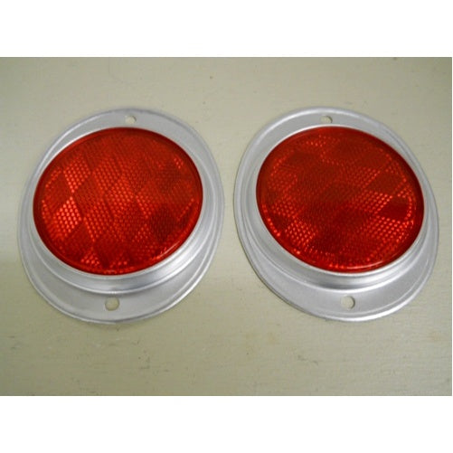 (2) Red 3" Round Truck Semi Trailer Mail Box Reflex Reflectors / Aluminum Base
