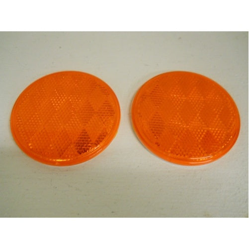 (2) Amber 3" Round Truck Semi Trailer Mail Box Reflex Reflectors / Adhesive Back