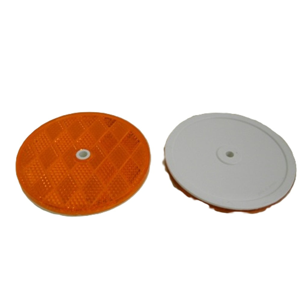 (2) Amber 3" Round Truck Semi Trailer Mail Box Reflex Reflectors / Center Hole