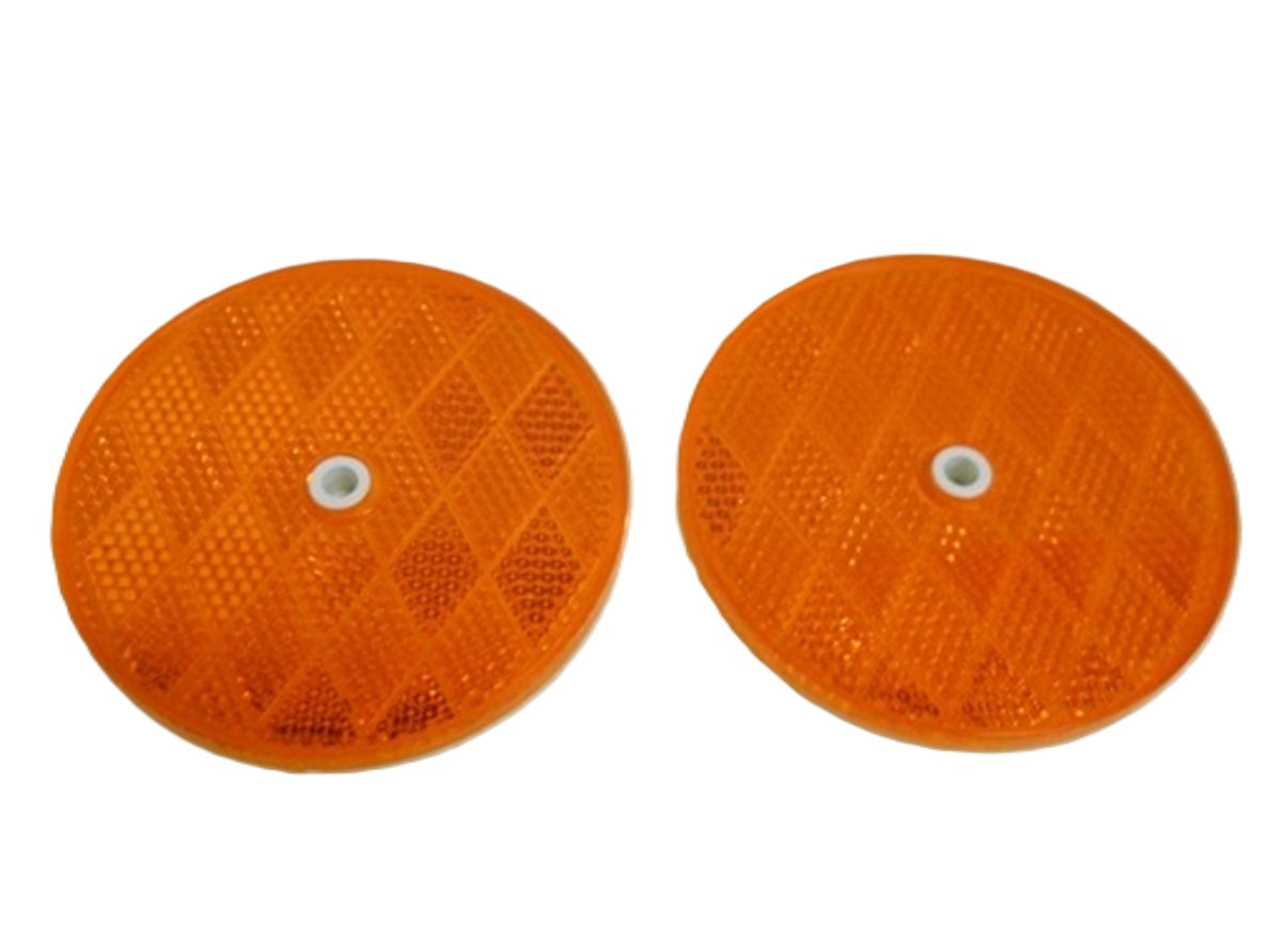 (2) Amber 3" Round Truck Semi Trailer Mail Box Reflex Reflectors / Center Hole