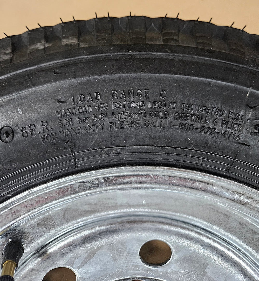 Trailer Boat Camper 12" Galvanized 12x4JA / 5 Hole Wheel / 5.300-12 Bias Ply Tire