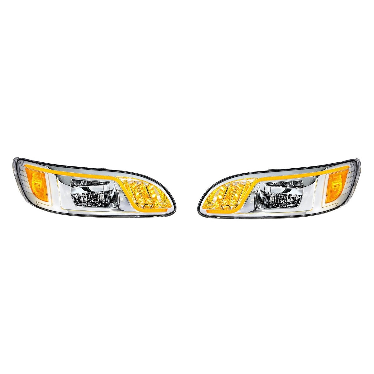 Chrome LED Headlight LED Turn Position DRL Peterbilt 386 05-15 387 1999-10 RH LH