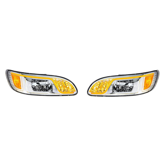 Chrome LED Headlight LED Turn Position DRL Peterbilt 386 05-15 387 1999-10 RH LH
