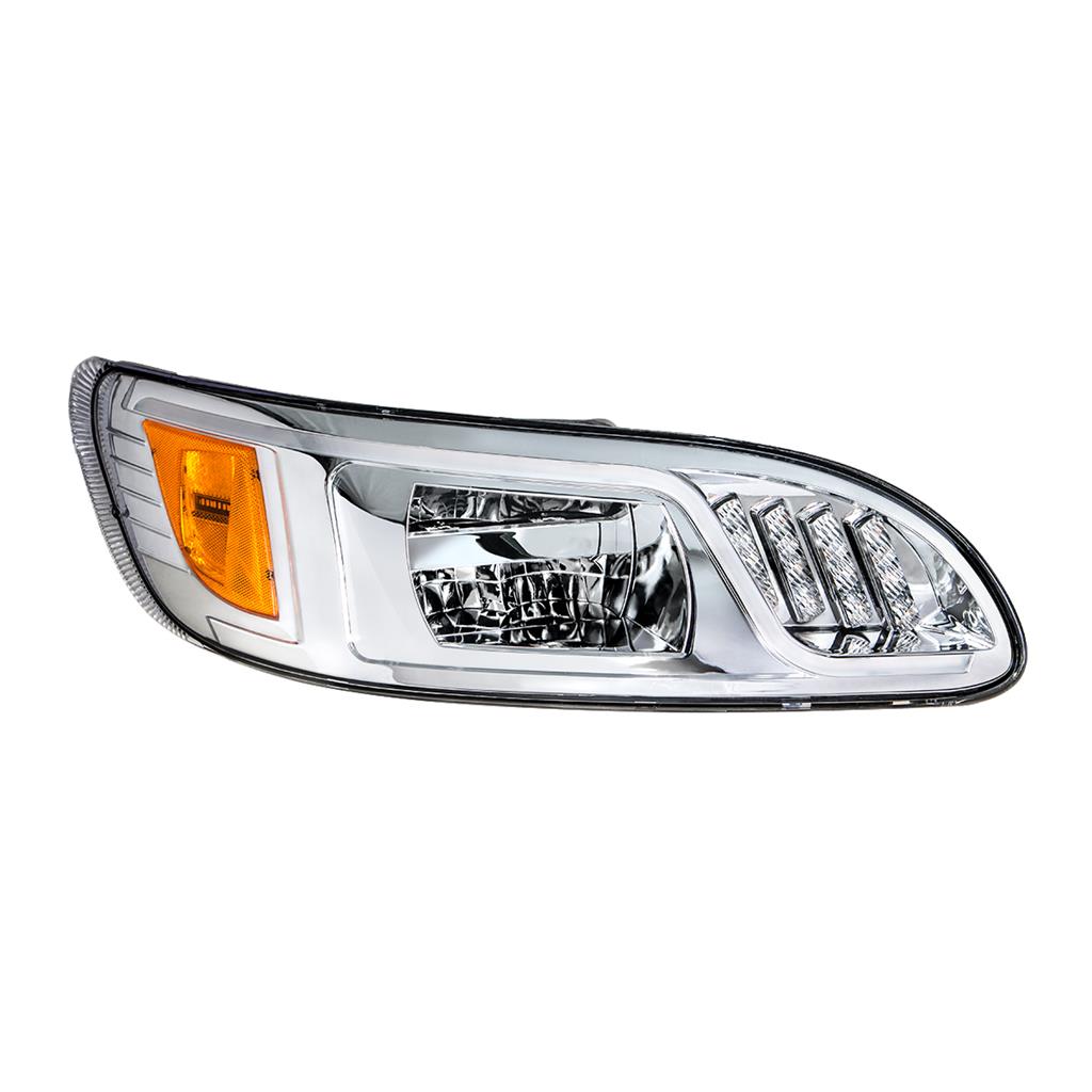 Chrome LED Headlight LED Turn Position DRL Peterbilt 386 05-15 387 1999-10 RH LH