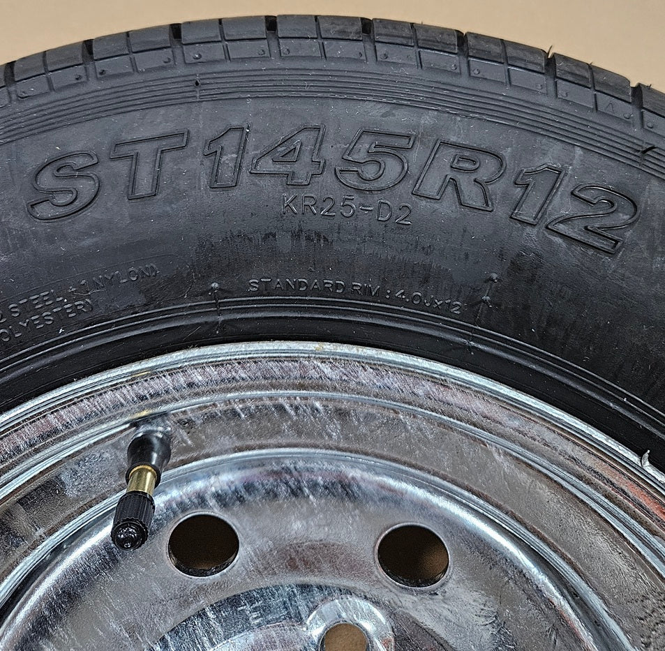 Trailer Boat Camper 12" Galvanized 12x4JA / 5 Hole Wheel /  145R12 Radial Tire