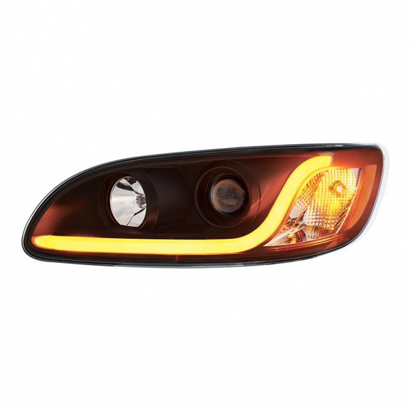 Pair Blackout Projection Headlights w/ Dual Function LED Light Bar for Peterbilt